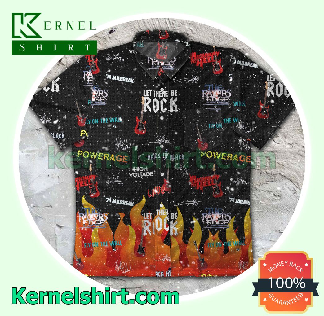 Ac Dc Rock Fire Signatures Black Beach Shirts