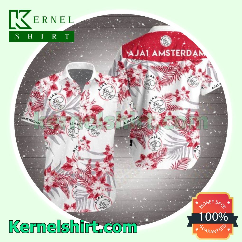 Ajax Amsterdam Red Tropical Floral White Beach Shirts