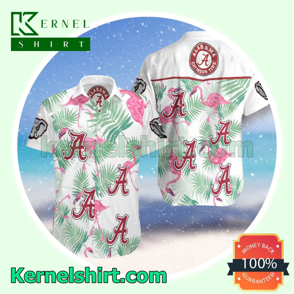 Alabama Crimson Tide Flamingo White Aloha Beach Hawaiian Shirt