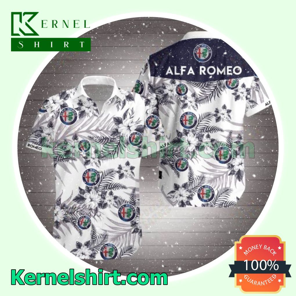 Alfa Romeo Black Tropical Floral White Beach Shirts