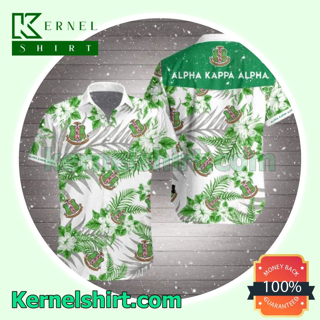 Alpha Kappa Alpha Green Tropical Floral White Beach Shirts