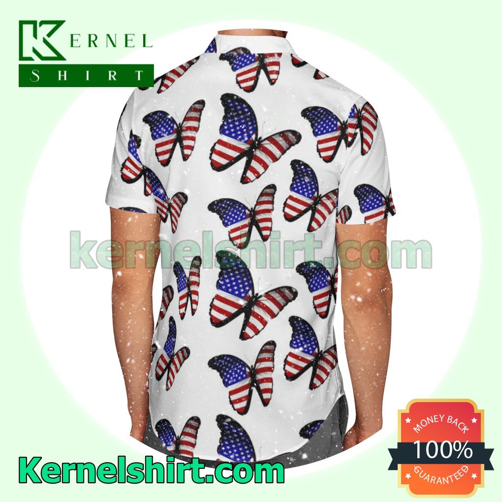 Amazing American Flag Butterflies White Aloha Beach Hawaiian Shirt a