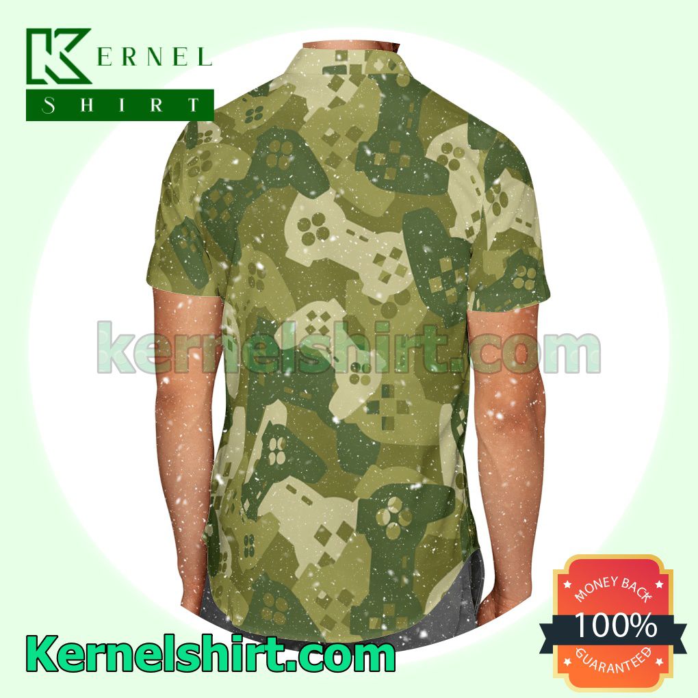 Amazing Camouflage Gaming Joysticks Green Aloha Beach Hawaiian Shirt a