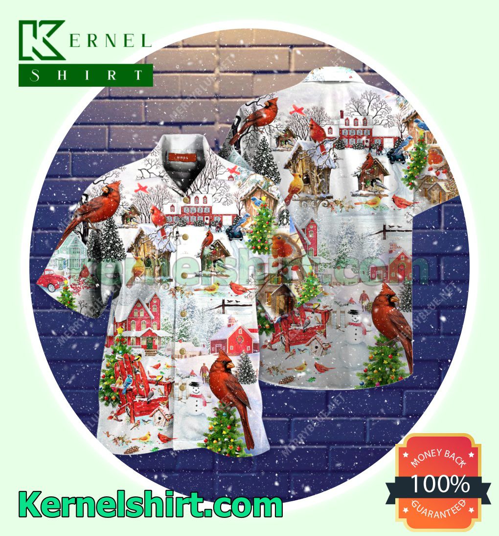 Amazing Christmas Holiday Cardinal Bird Print Beach Shirt