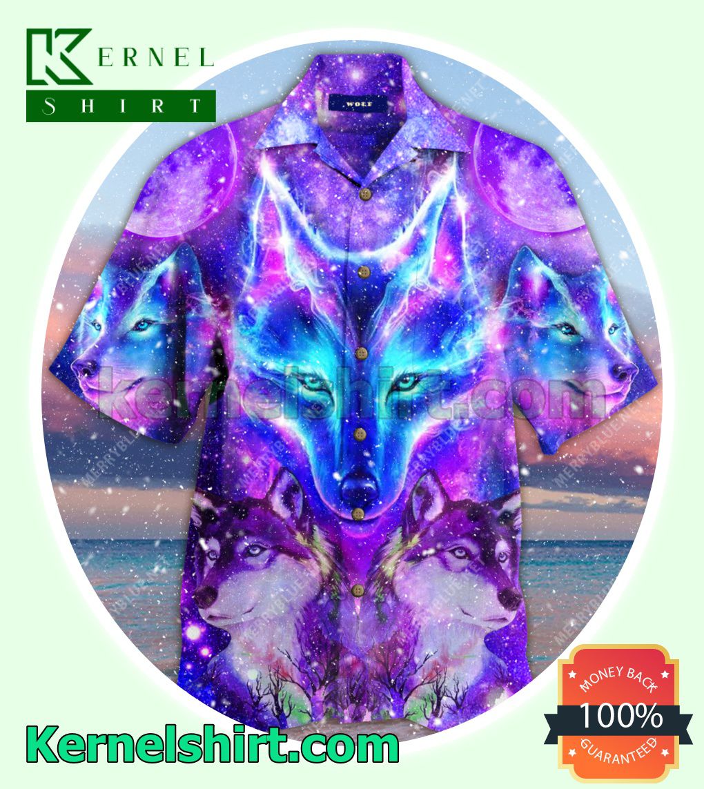 Amazing Purple Galaxy Wolf Unisex Beach Shirt