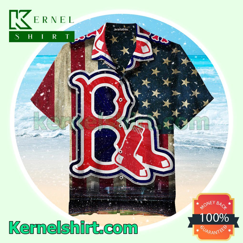 American Flag Boston Red Sox Team Unisex Beach Shirt