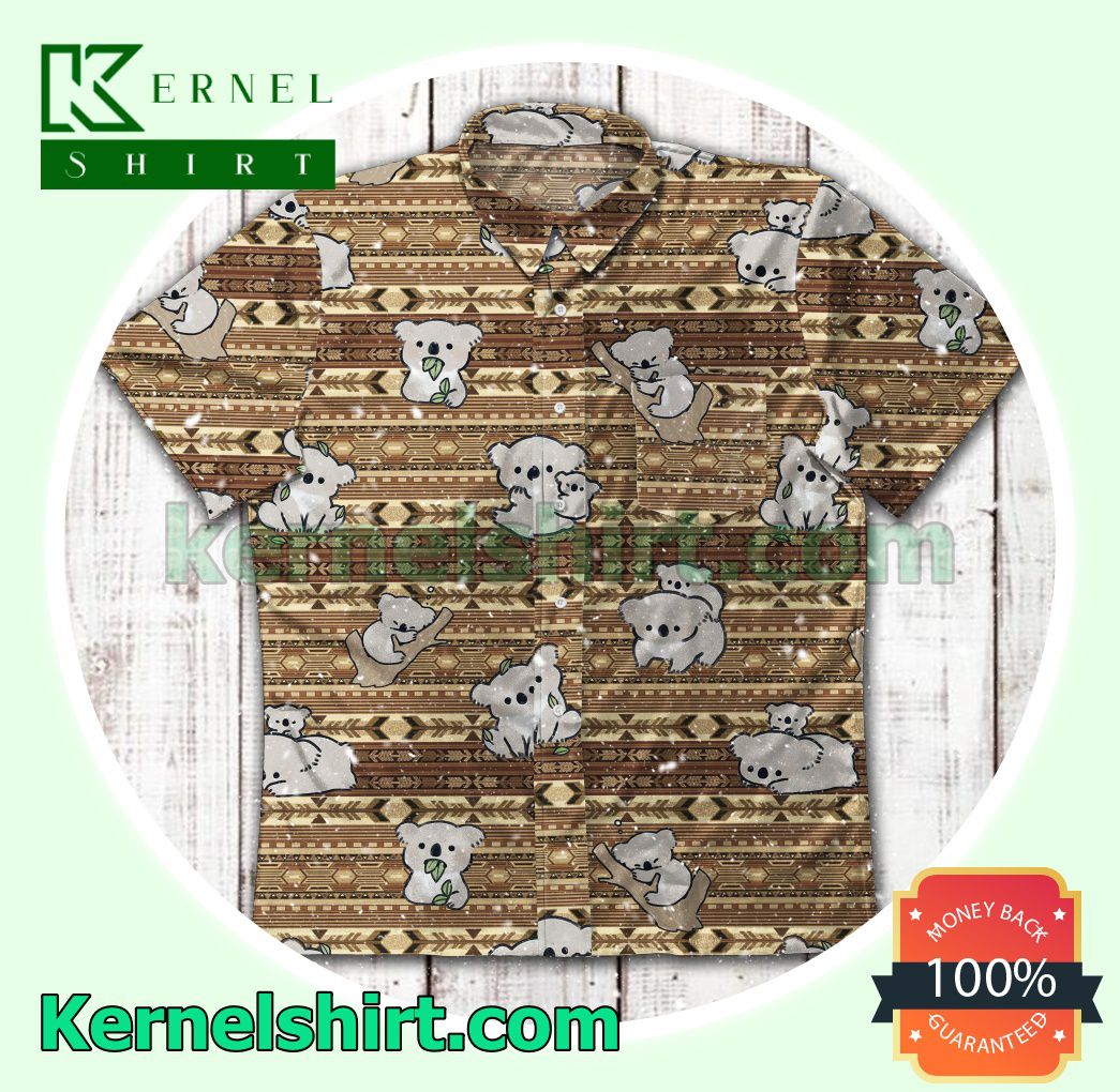 Animal Koala Eating Leaf Tribal Pattern Beach Shirts