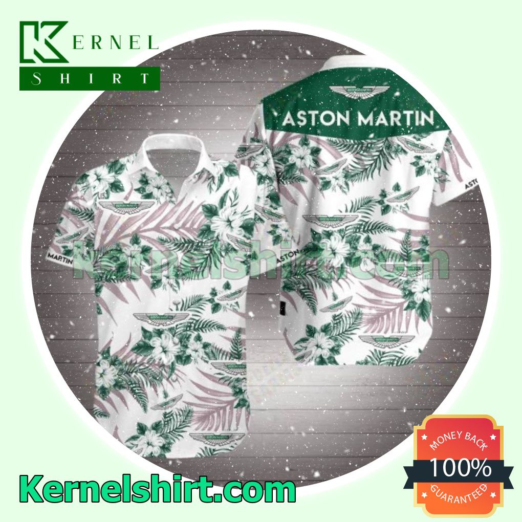 Aston Martin Green Tropical Floral White Beach Shirts