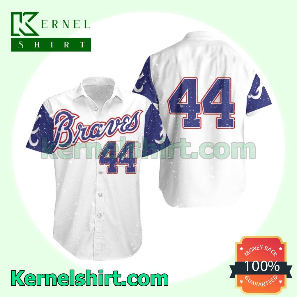 Atlanta Braves Hank Aaron 44 Mlb White And Blue Beach Shirt