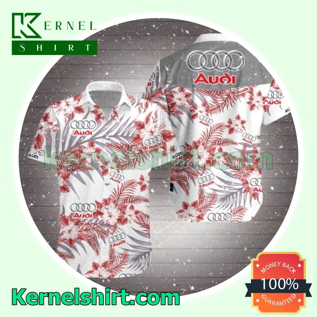 Audi Red Tropical Floral White Beach Shirts