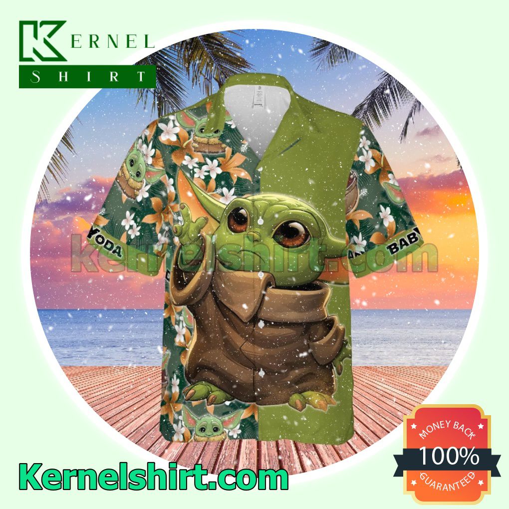 Baby Yoda Star Wars Floral Pattern Green Aloha Beach Hawaiian Shirt