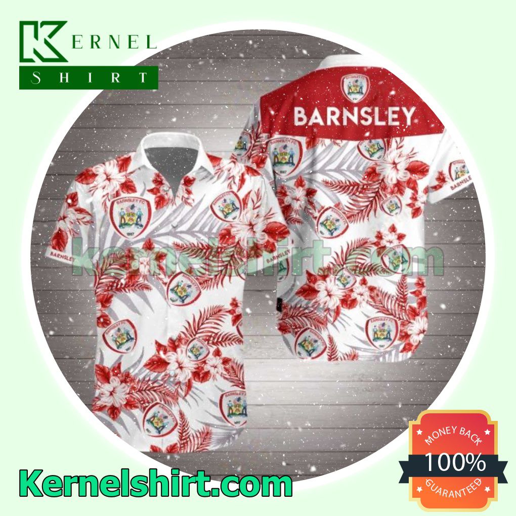 Barnsley Red Tropical Floral White Beach Shirts