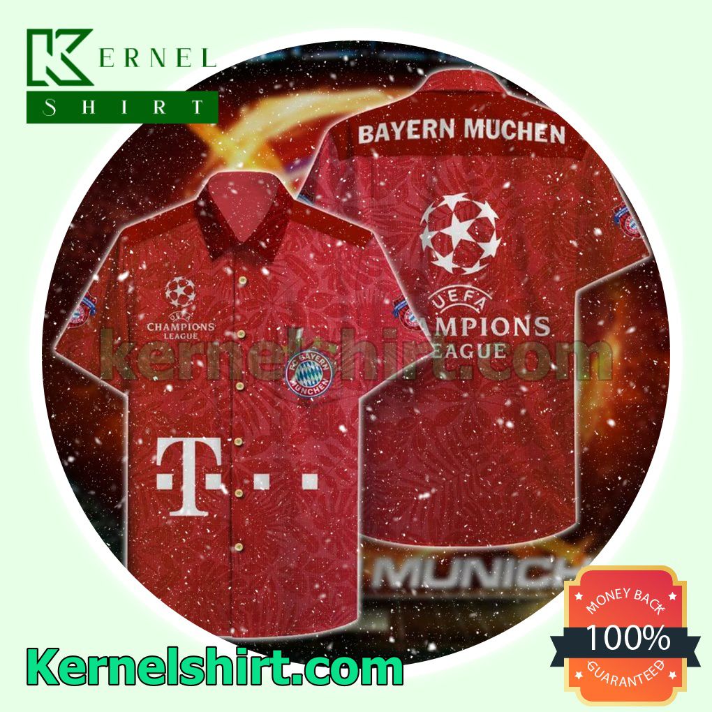 Excellent Bayern Munich Uefa Champions League Leaf Print Red Beach Shirt