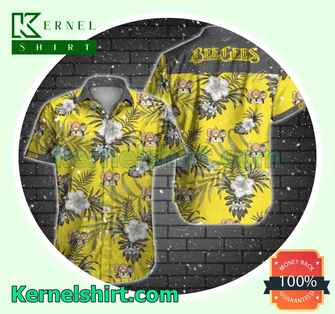 Bee Gees Grey Tropical Floral Yellow Beach Shirts