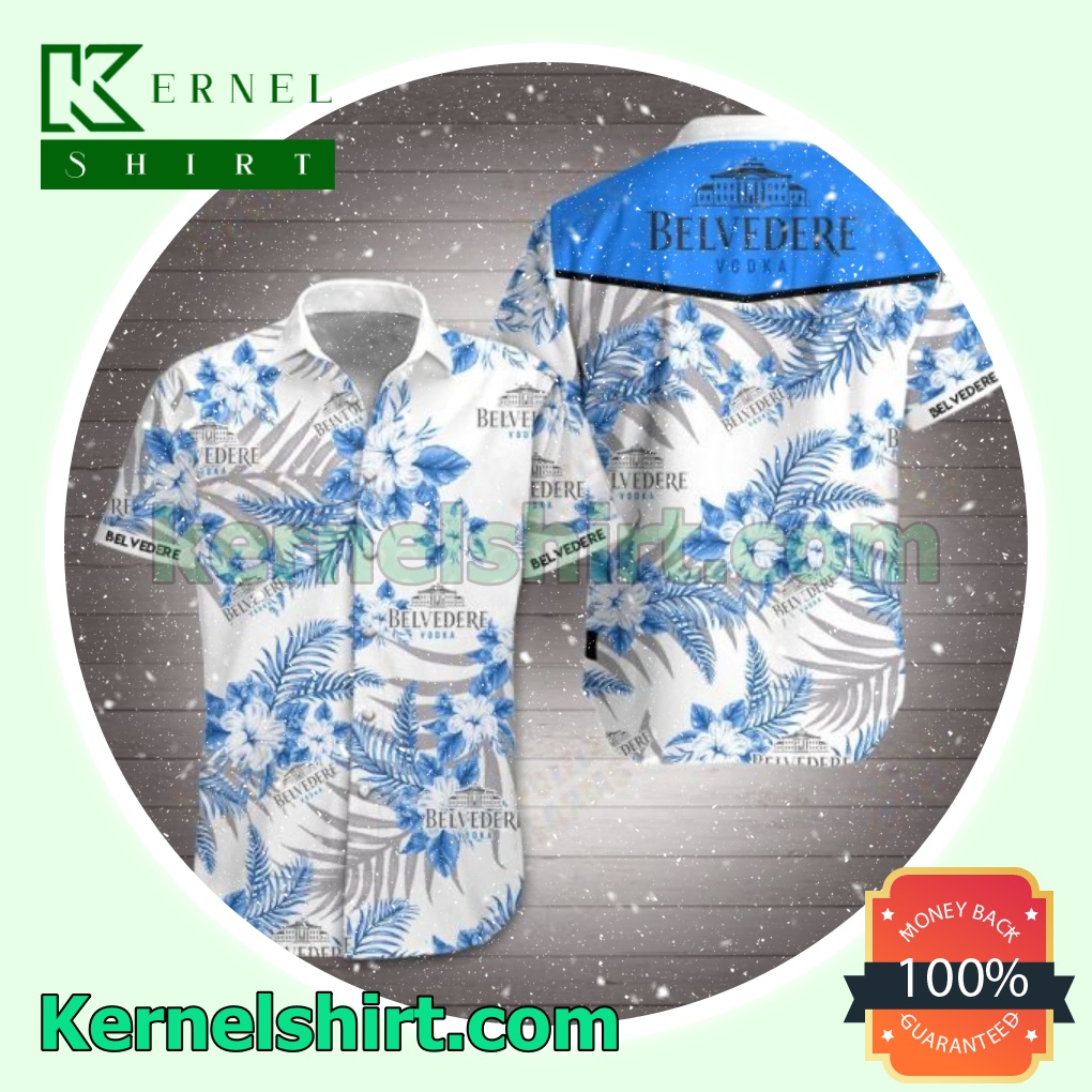 Belvedere Vodka Blue Tropical Floral White Beach Shirts