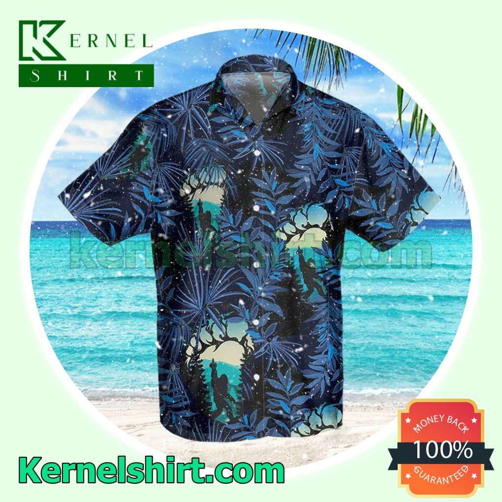 Bigfoot Behind Tropical Leave Beach Shirt