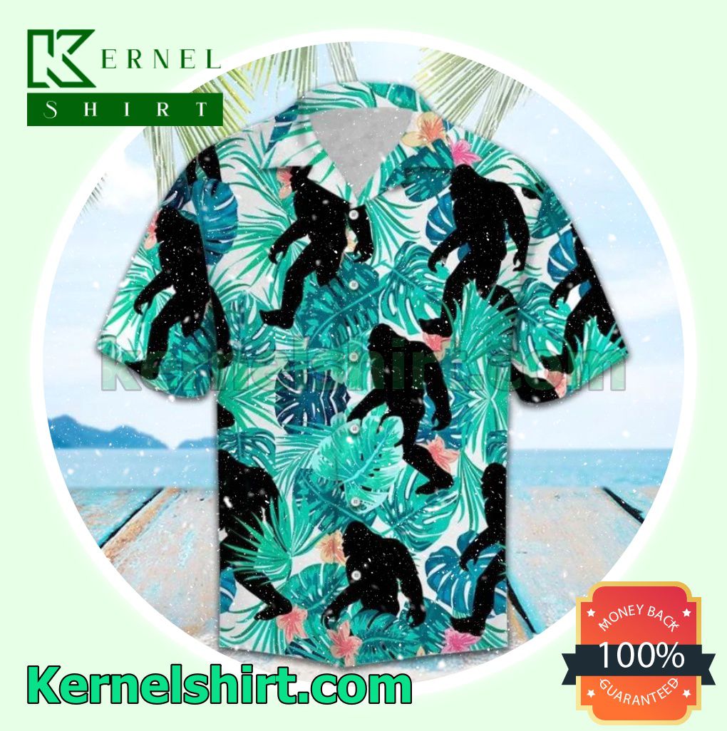 Bigfoot With Tropical Leaves Beach Shirts