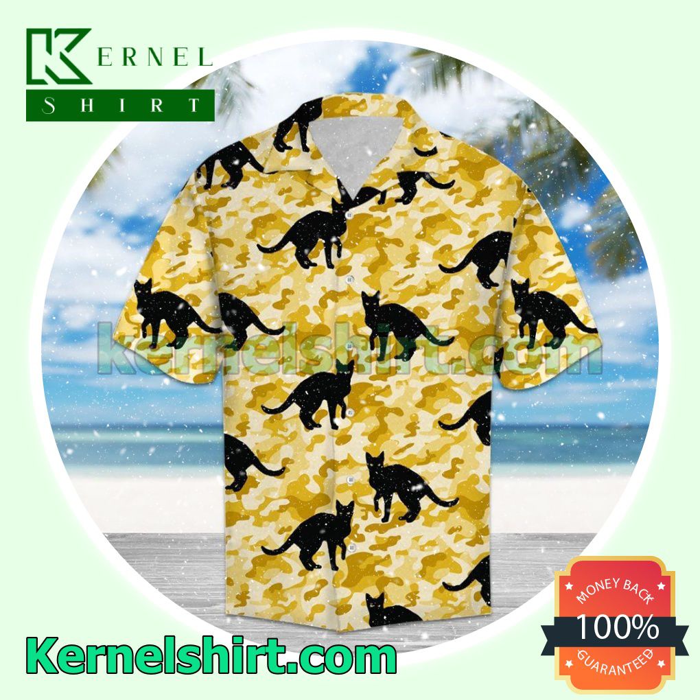 Black Cat Yellow Camo Beach Shirts