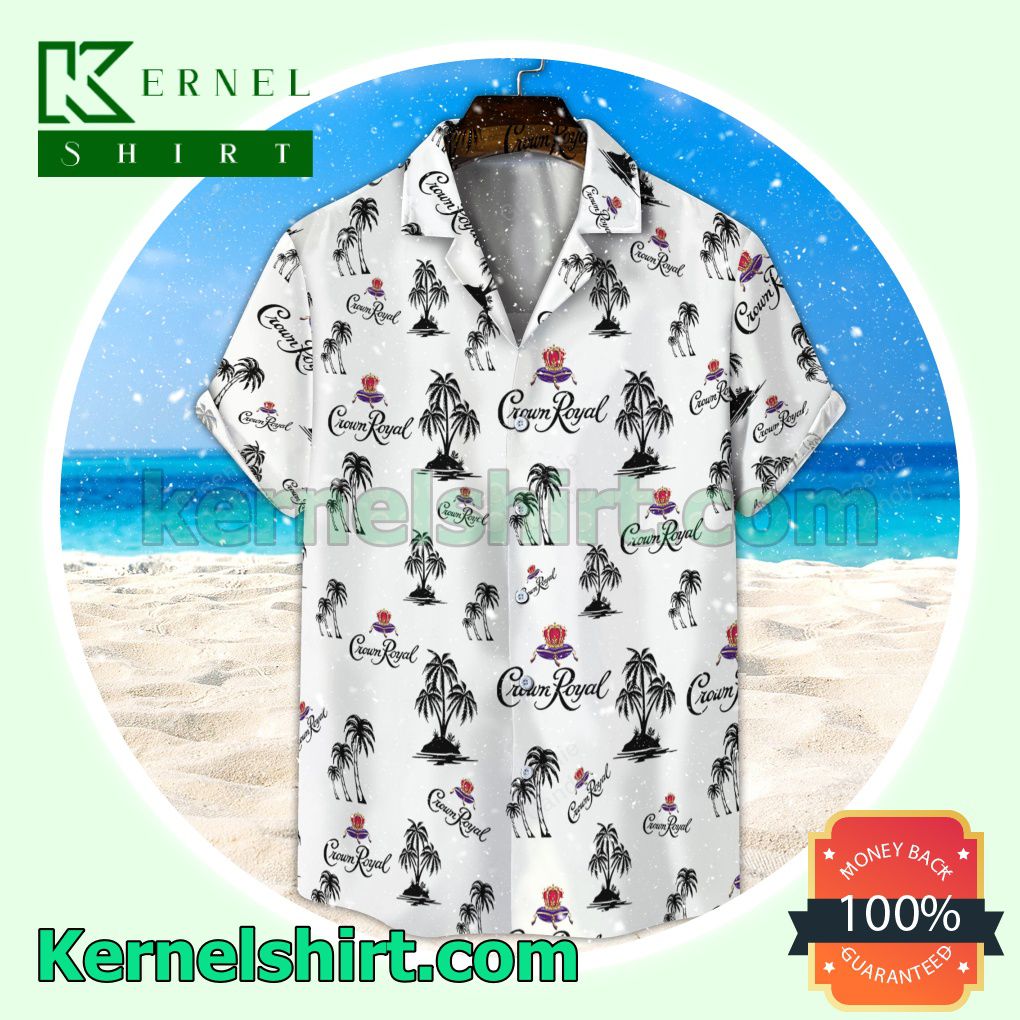 Black Crown Royal Palm Tree Unisex White Aloha Beach Hawaiian Shirt
