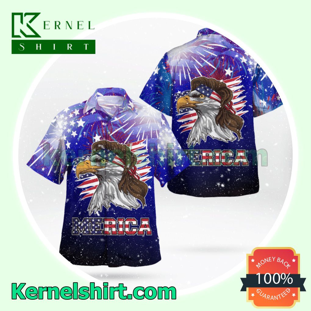 Blue Merica With Eagle Independence Beach Shirts