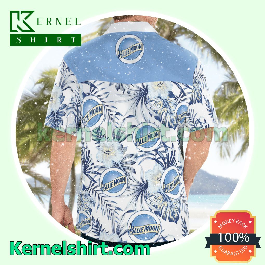 Blue Moon Beer Logo White Aloha Beach Hawaiian Shirt
