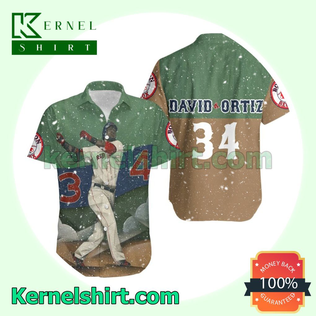 Boston Red Sox David Ortiz 34 Green Brown Beach Shirt