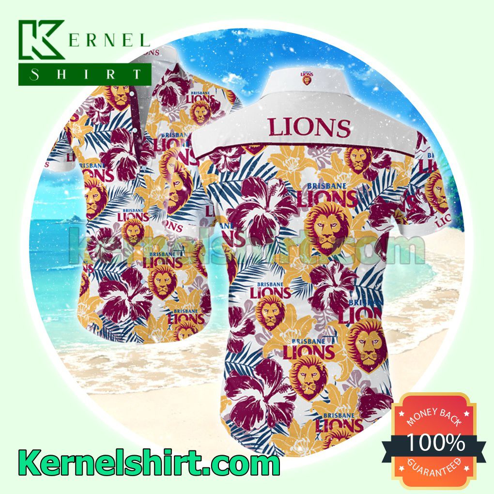 Brisbane Lions Australian Club Professional Football Team Afl Tropical Flower Beach Shirts