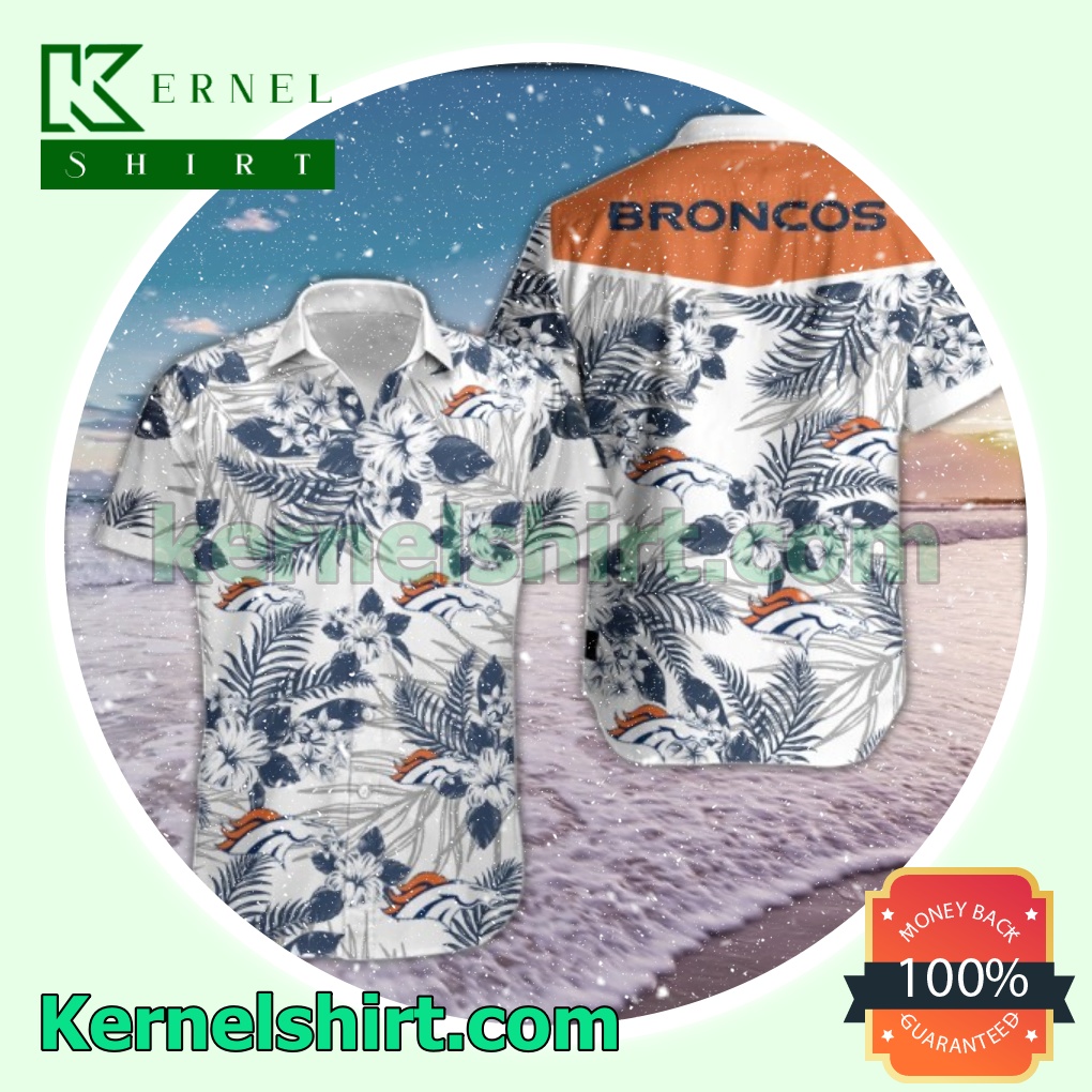 Broncos Navy Tropical Floral White Beach Shirts