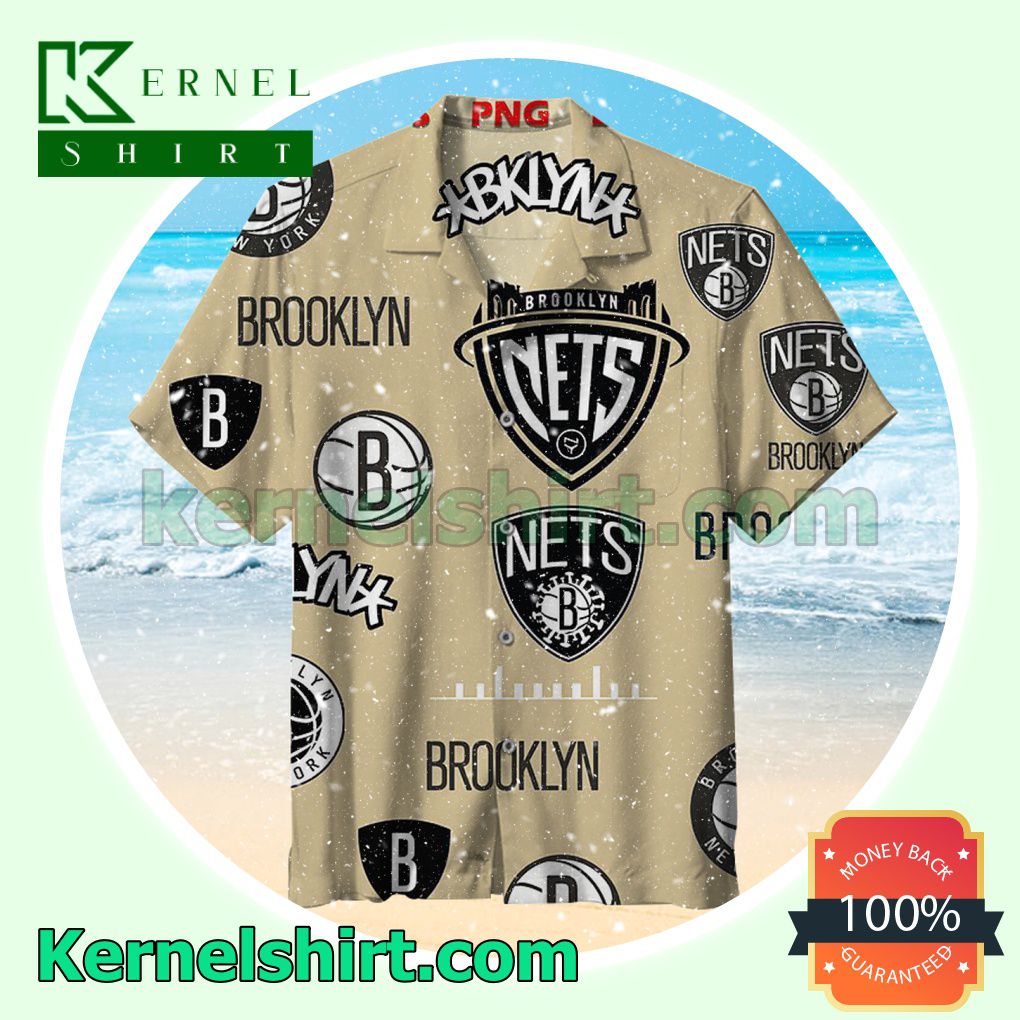 Brooklyn Nets Logo Collection Beige Beach Shirt