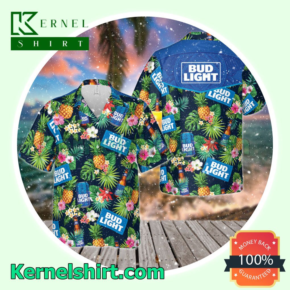 Bud Light Beer Logo Flowery Aloha Beach Hawaiian Shirt