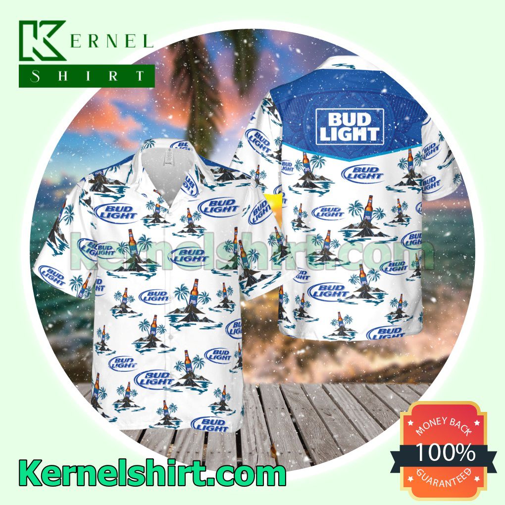 Bud Light Island White Aloha Beach Hawaiian Shirt
