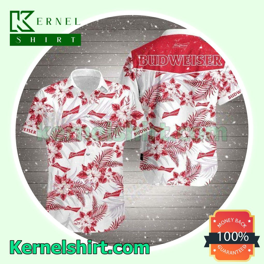 Top Selling Budweiser Beer Red Tropical Pattern Beach Shirt