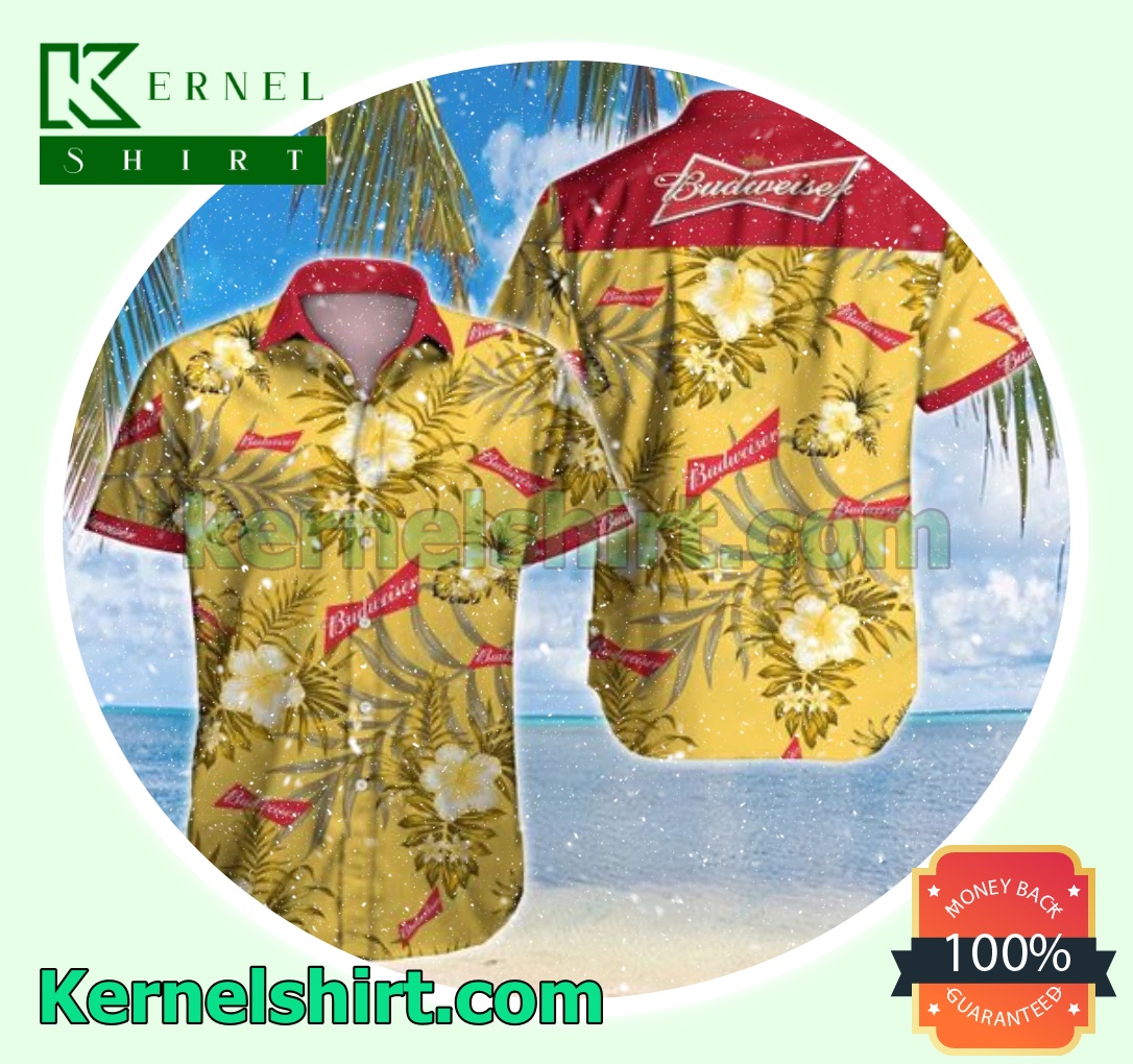 Budweiser Tropical Floral Yellow Beach Shirts