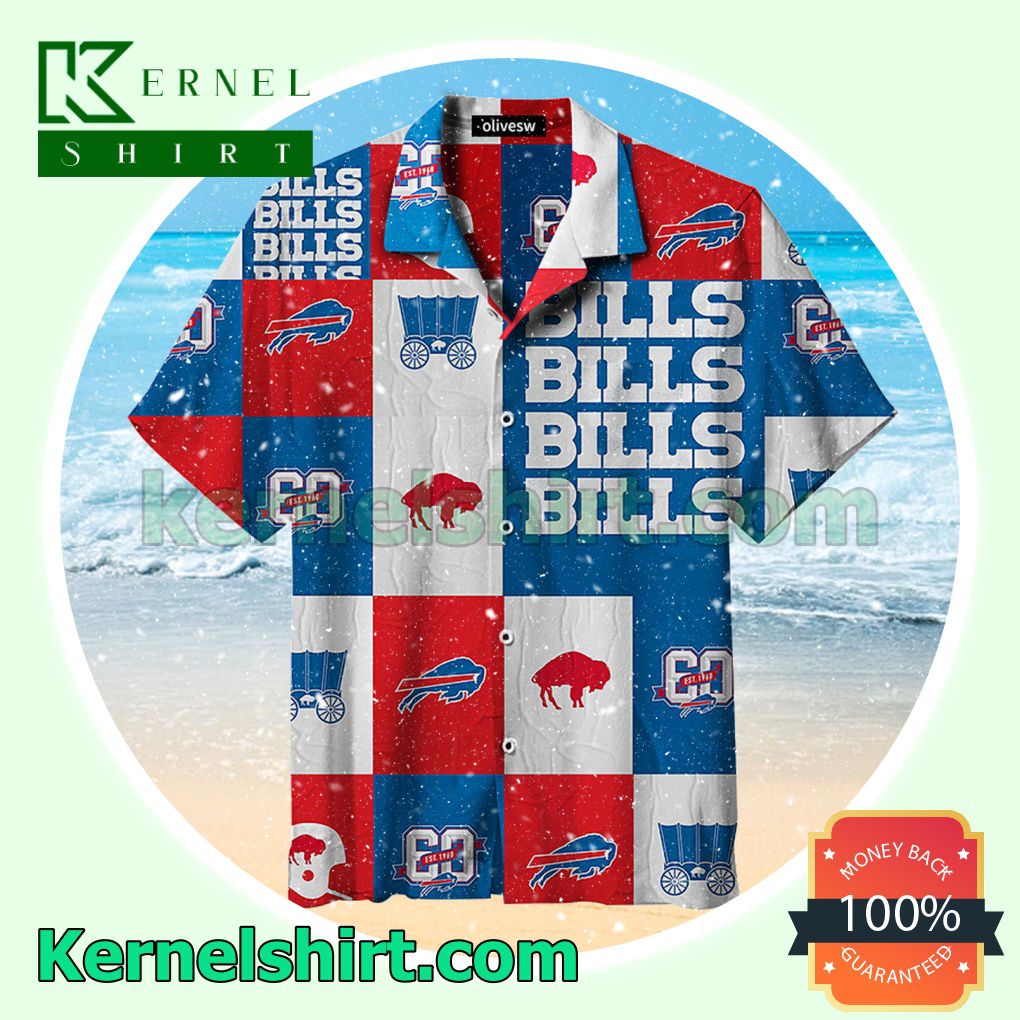 Buffalo Bills Football Est 1960 Logo Collection Plaid Pattern Beach Shirt