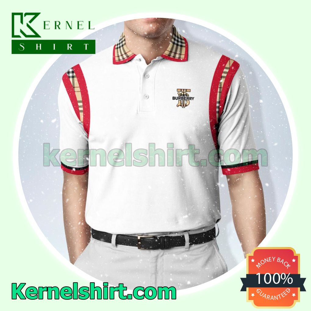 Burberry White Red Luxury Brand Golf Polo
