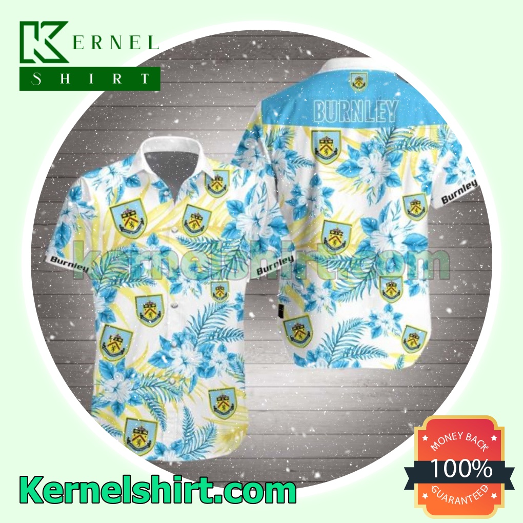 Burnley Blue Tropical Leaves White Beach Shirts