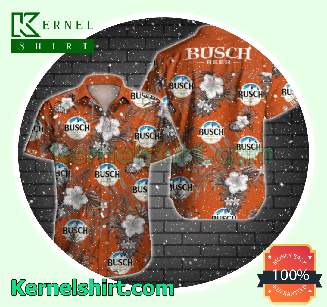 Busch Beer Logo And Grey Hibiscus On Orange Beach Shirts