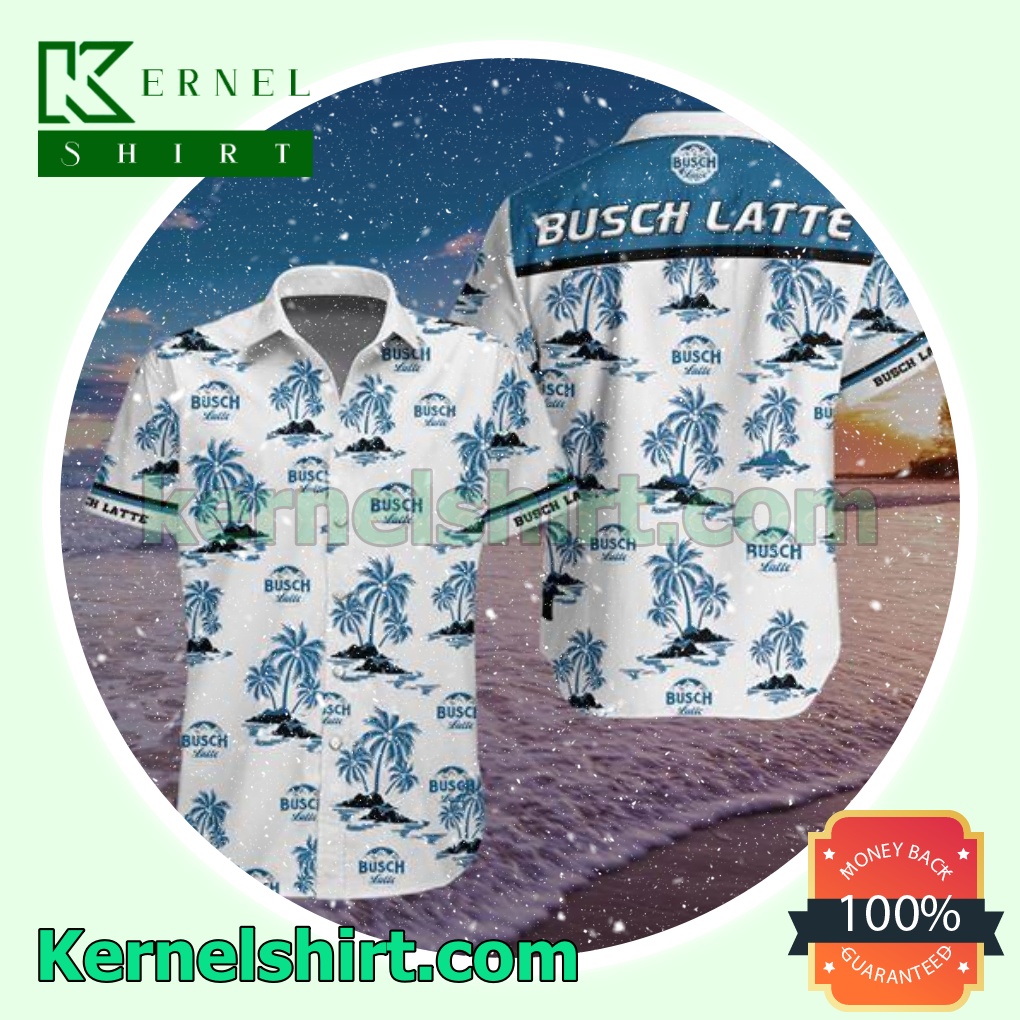 Busch Latte Blue Palm Tree White Beach Shirts