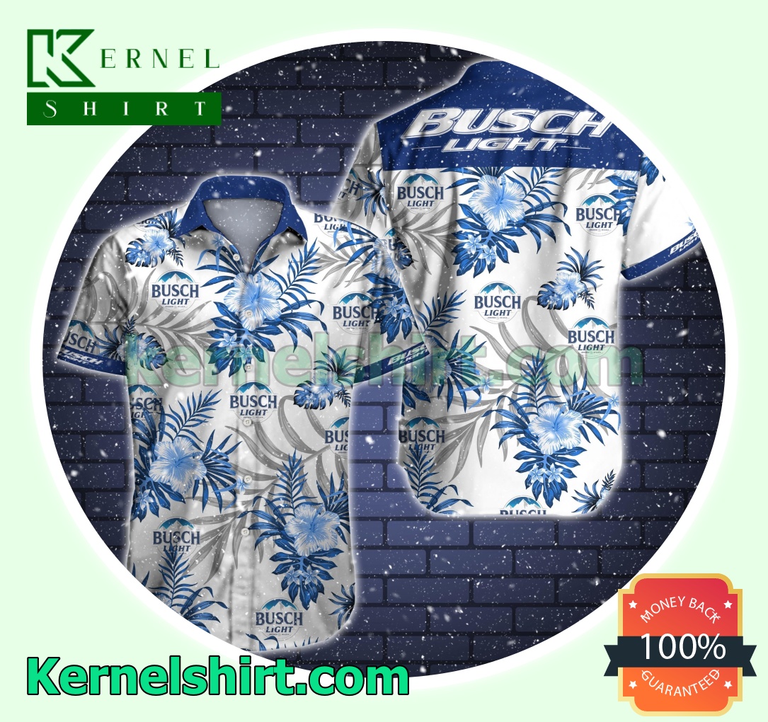 Busch Light Blue Tropical Pattern White Beach Shirts