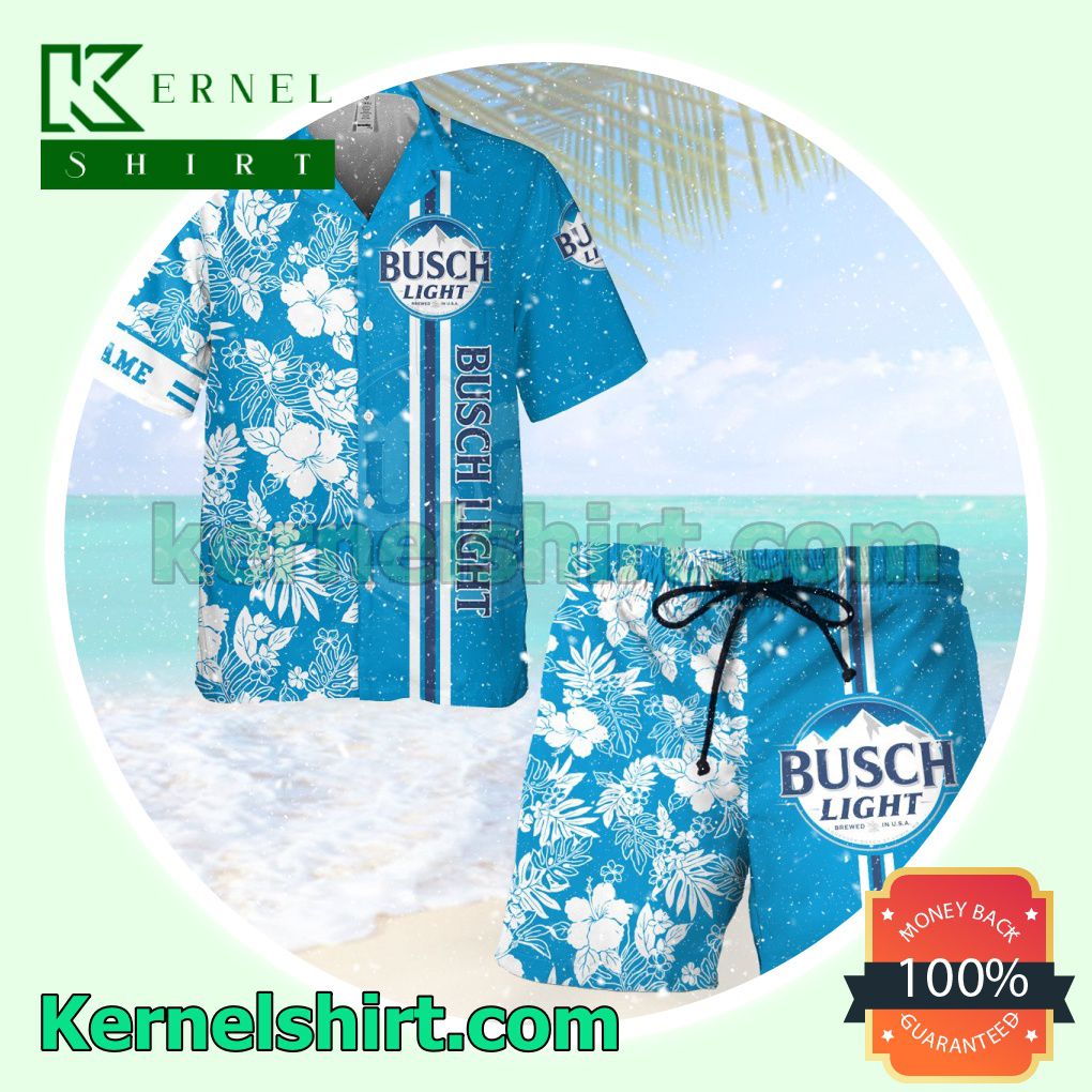 Busch Light Combo s Blue Aloha Beach Hawaiian Shirt