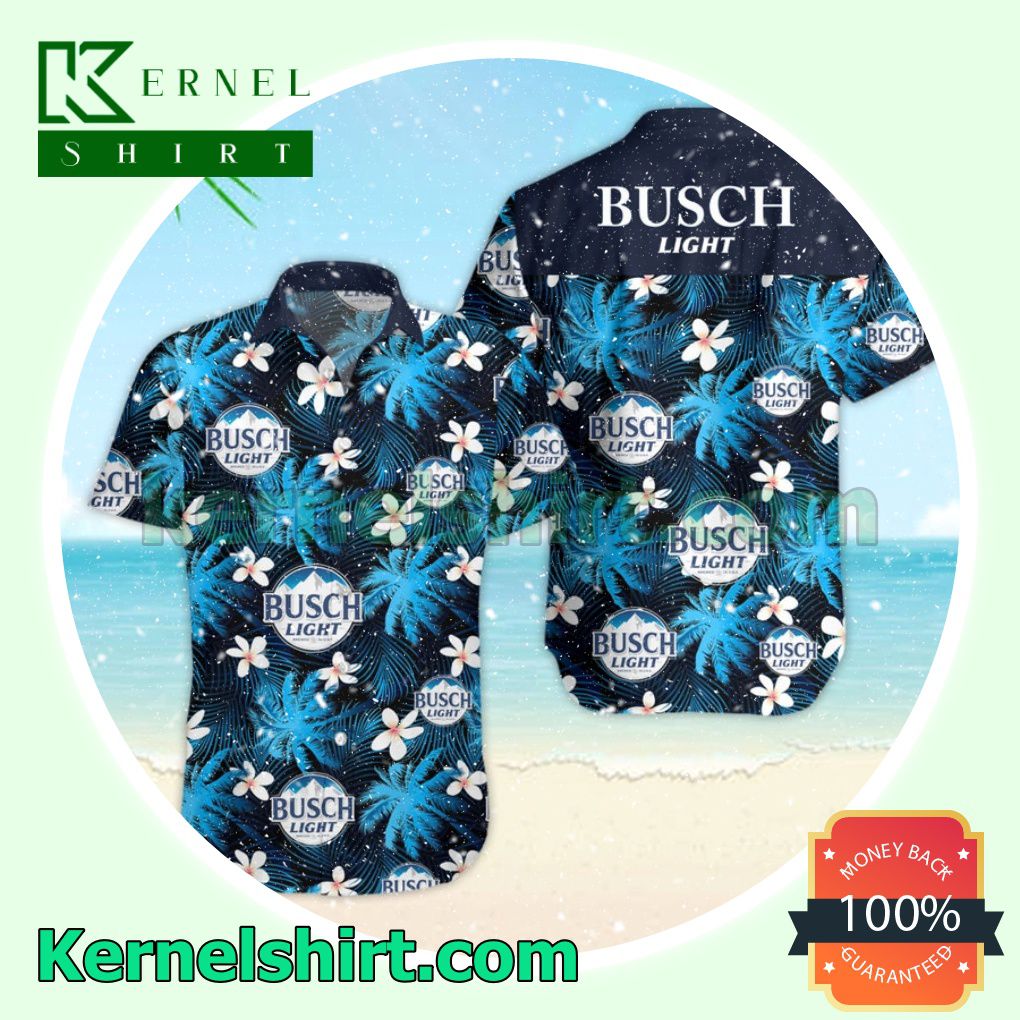 Busch Light Palm Tree Pattern Black Blue Aloha Beach Hawaiian Shirt