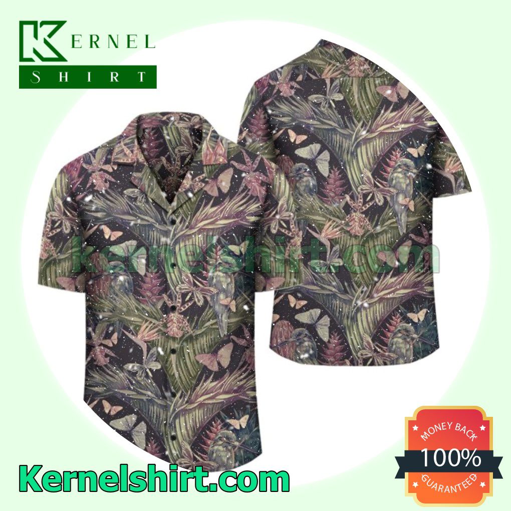 Butterfly Palm Leaves Tropical Flowers Beach Shirt