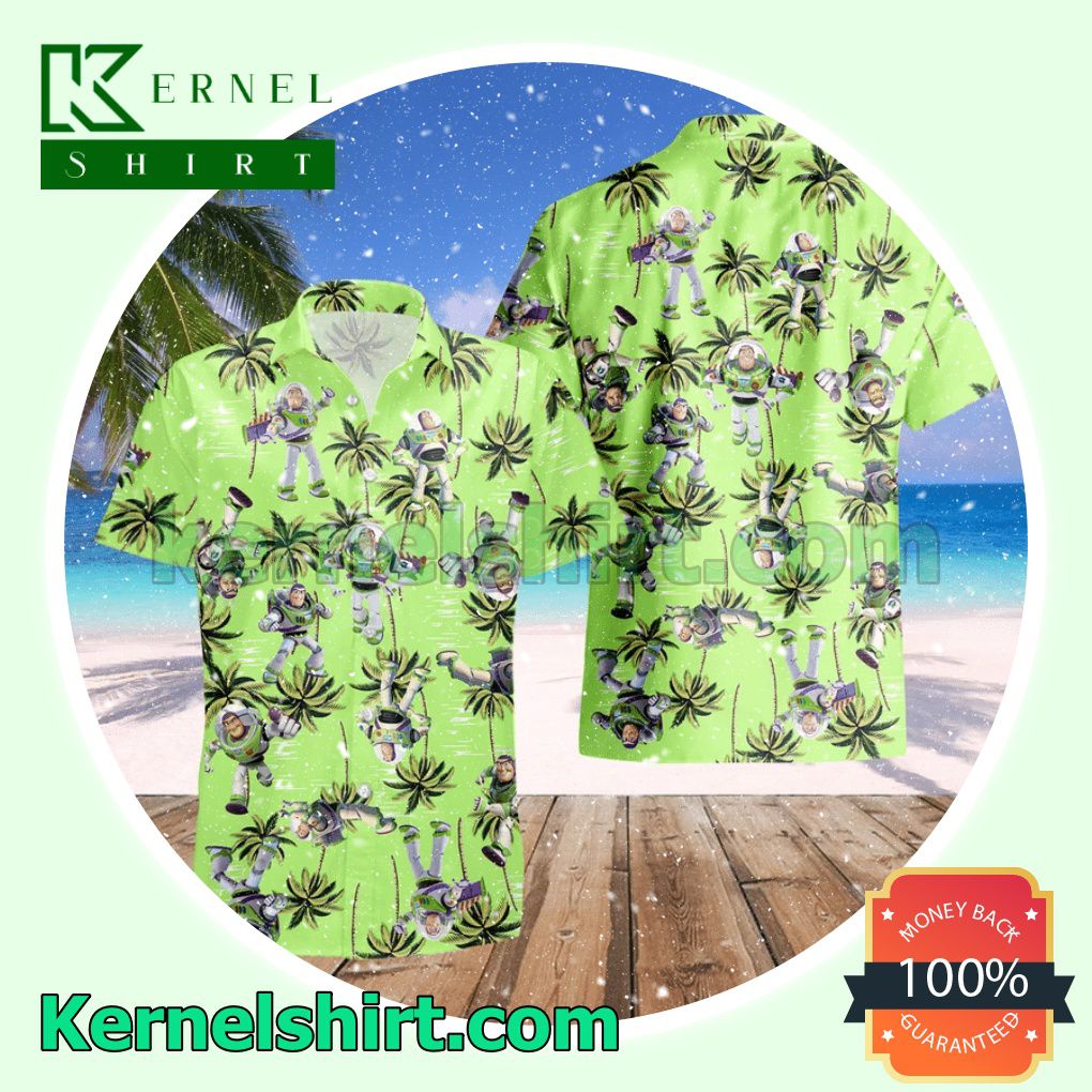 Buzz Lightyear Costume Disney Toy Story Green Black Aloha Beach Hawaiian Shirt