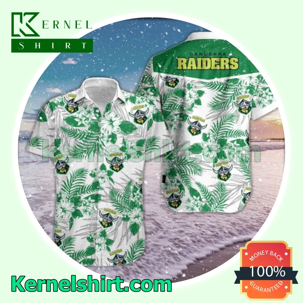 Canberra Raiders Green Tropical Floral White Beach Shirts