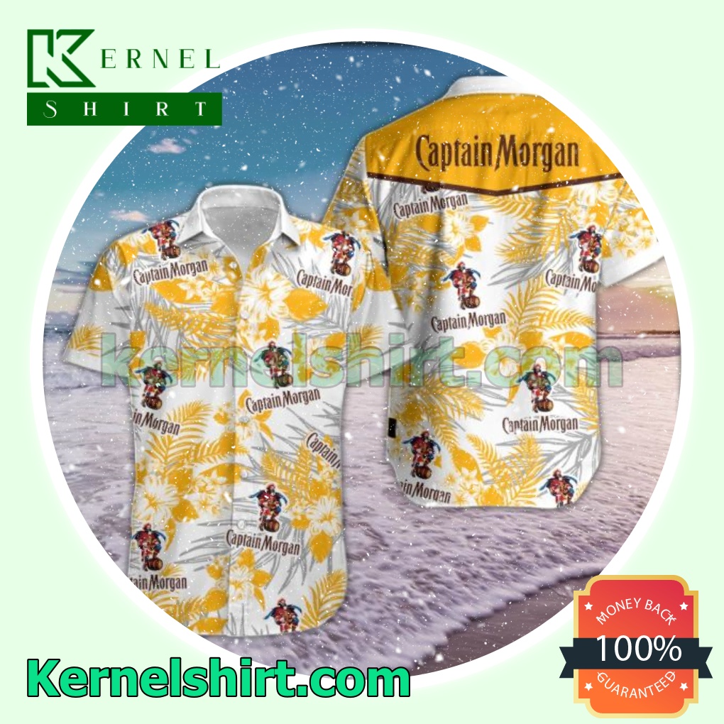 Captain Morgan Yellow Tropical Floral White Beach Shirts