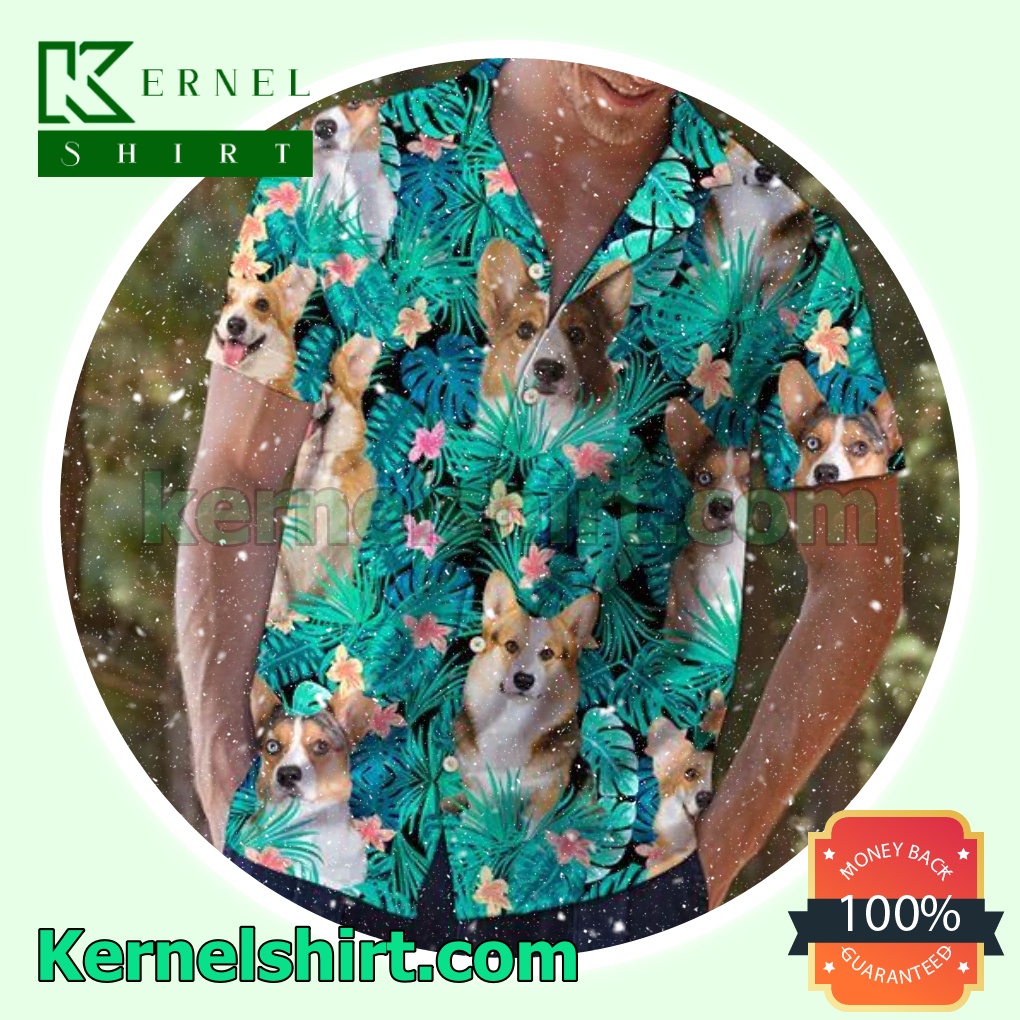 Cardigan Welsh Corgi Behind Tropical Leaves Beach Shirts