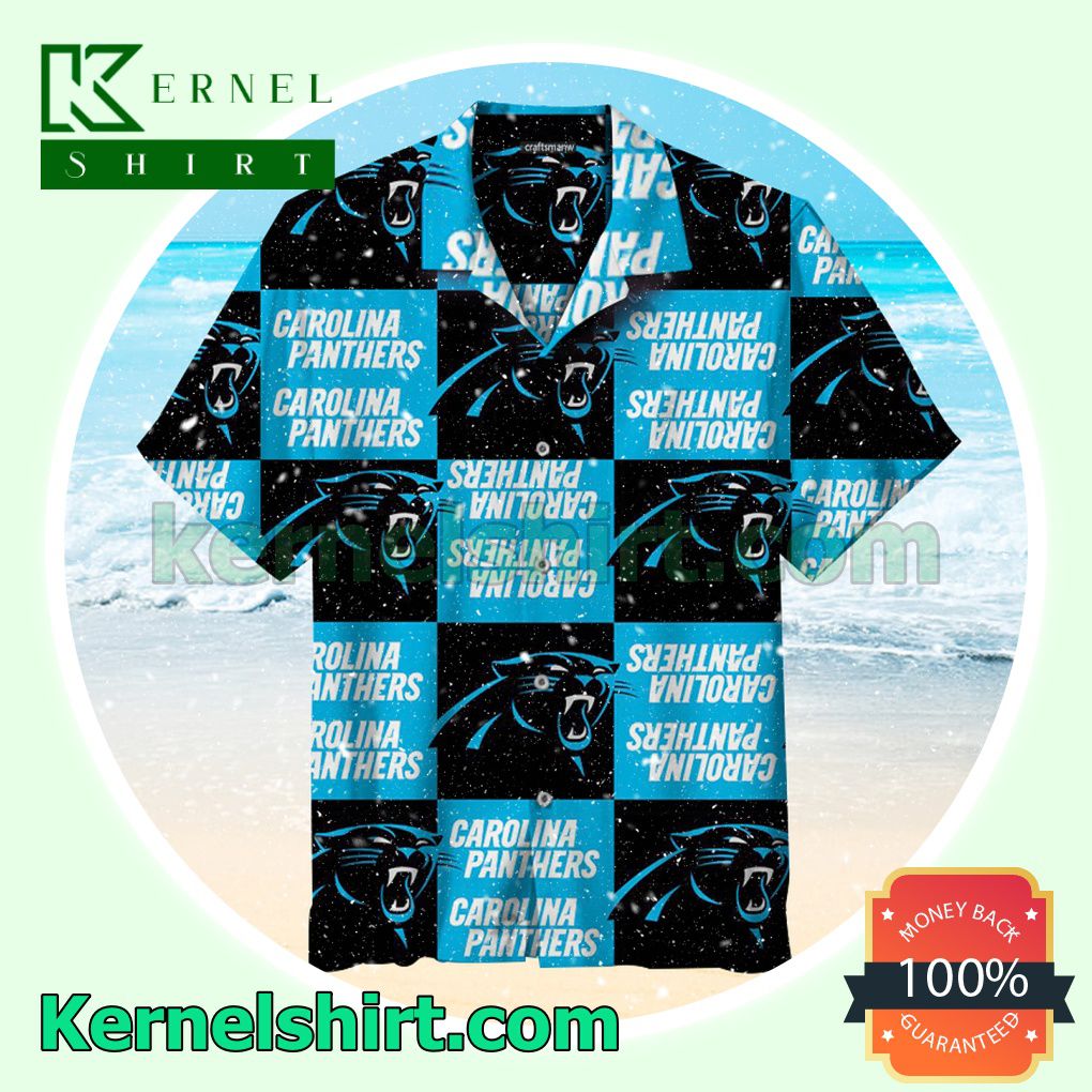 Carolina Panthers Black And Blue Block Print Unisex Beach Shirt