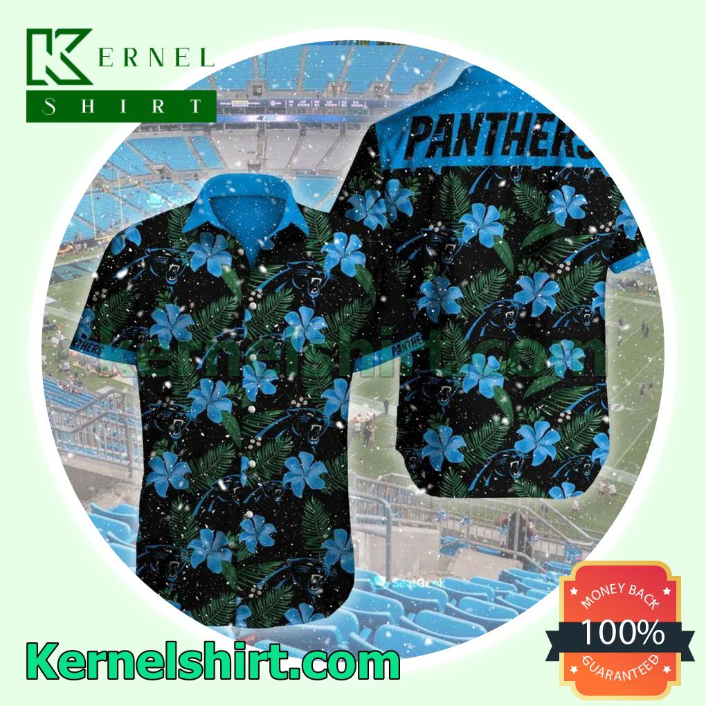 Carolina Panthers Blue Flowers On Black Beach Shirt