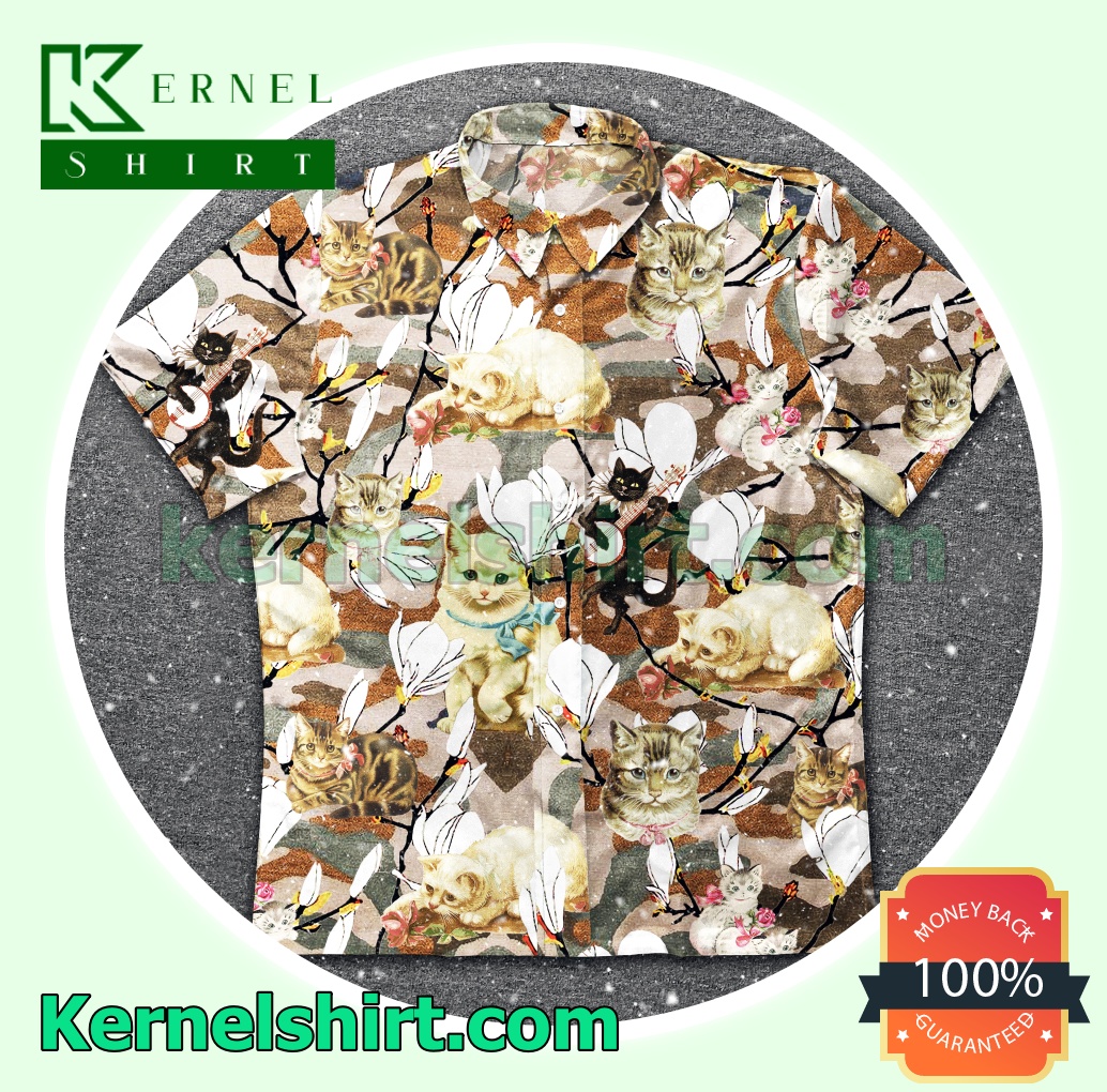 Cat Camo Flower Pattern Beach Shirts