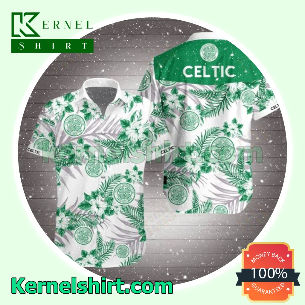 Celtic Green Tropical Floral White Beach Shirts